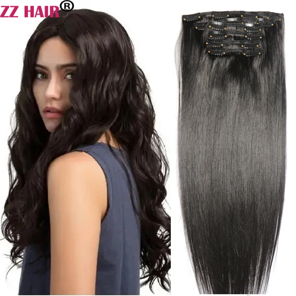 

ZZHAIR Clips In 100% Human Remy Hair Extensions 16"-26" 8Pcs Set 120g-180g Full Head Straight Natural