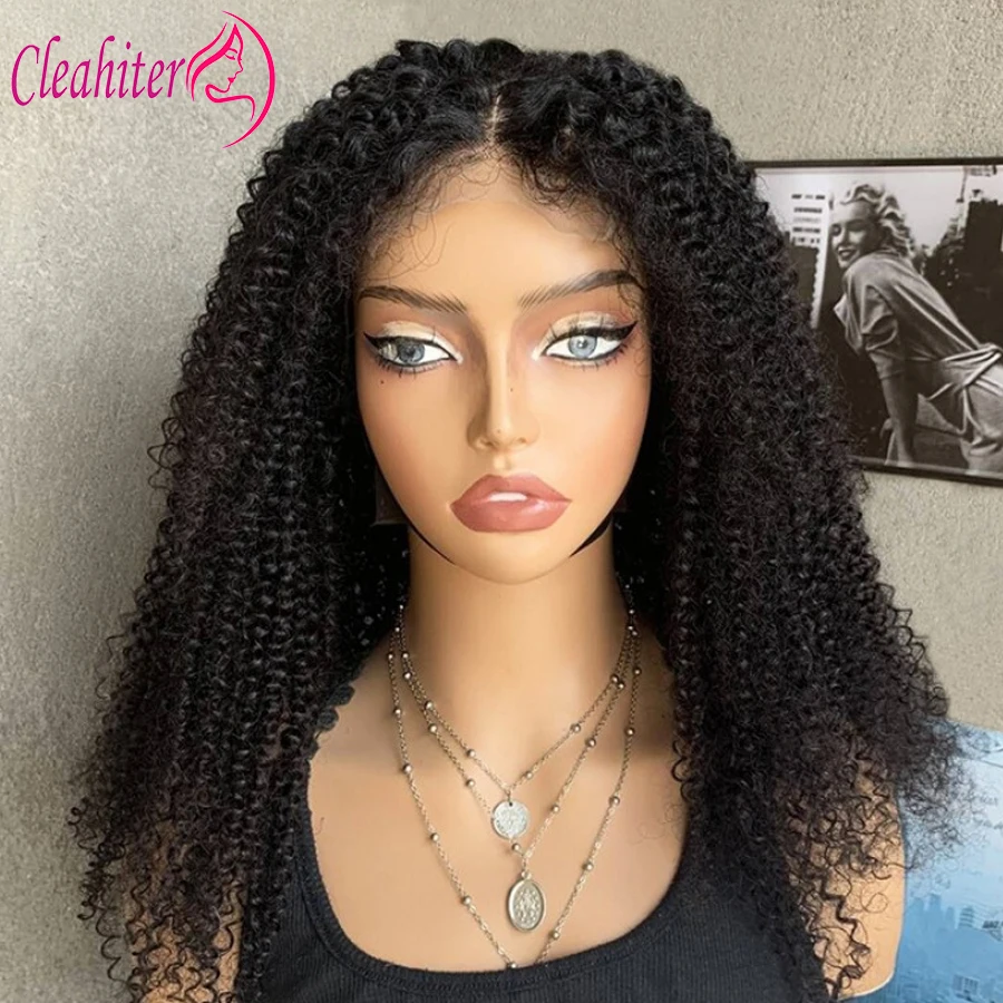 

Kinky Curly Human Hair Wigs 4x4 Transparent Lace Closure Wig Pre-Plucked Hairline 180% Density Indian Remy Hair 18-22 Inch