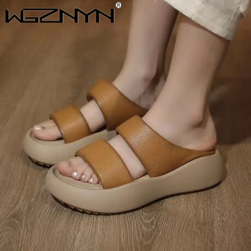 Women Slippers 2023 Summer Slingback Shoes Open Toe Genuine Leather Slip-On Solid Color Outside Casual Flat Slides Red Slippers 
Women Slippers 2023 Summer Slingback Shoes Open Toe Genuine Leather Slip-On Solid Color Outside Casual Flat Slides Red Slippers