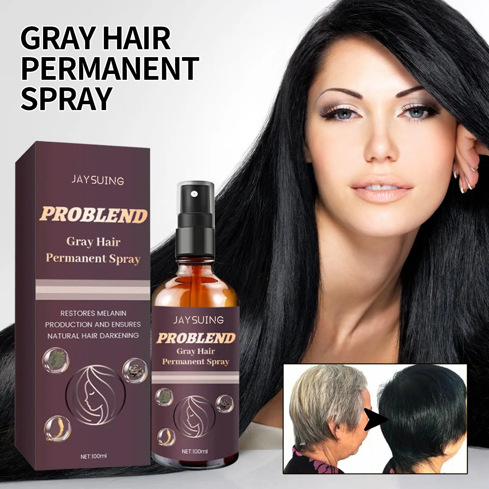 100ml Jaysuing Black Hair Spray Nourishing Black Hair Covering Gray Hair Soft Hairs Natural Brightening Hairs Care Spray Makeup
100ml Jaysuing Black Hair Spray Nourishing Black Hair Covering Gray Hair Soft Hairs Natural Brightening Hairs Care Spray Makeup