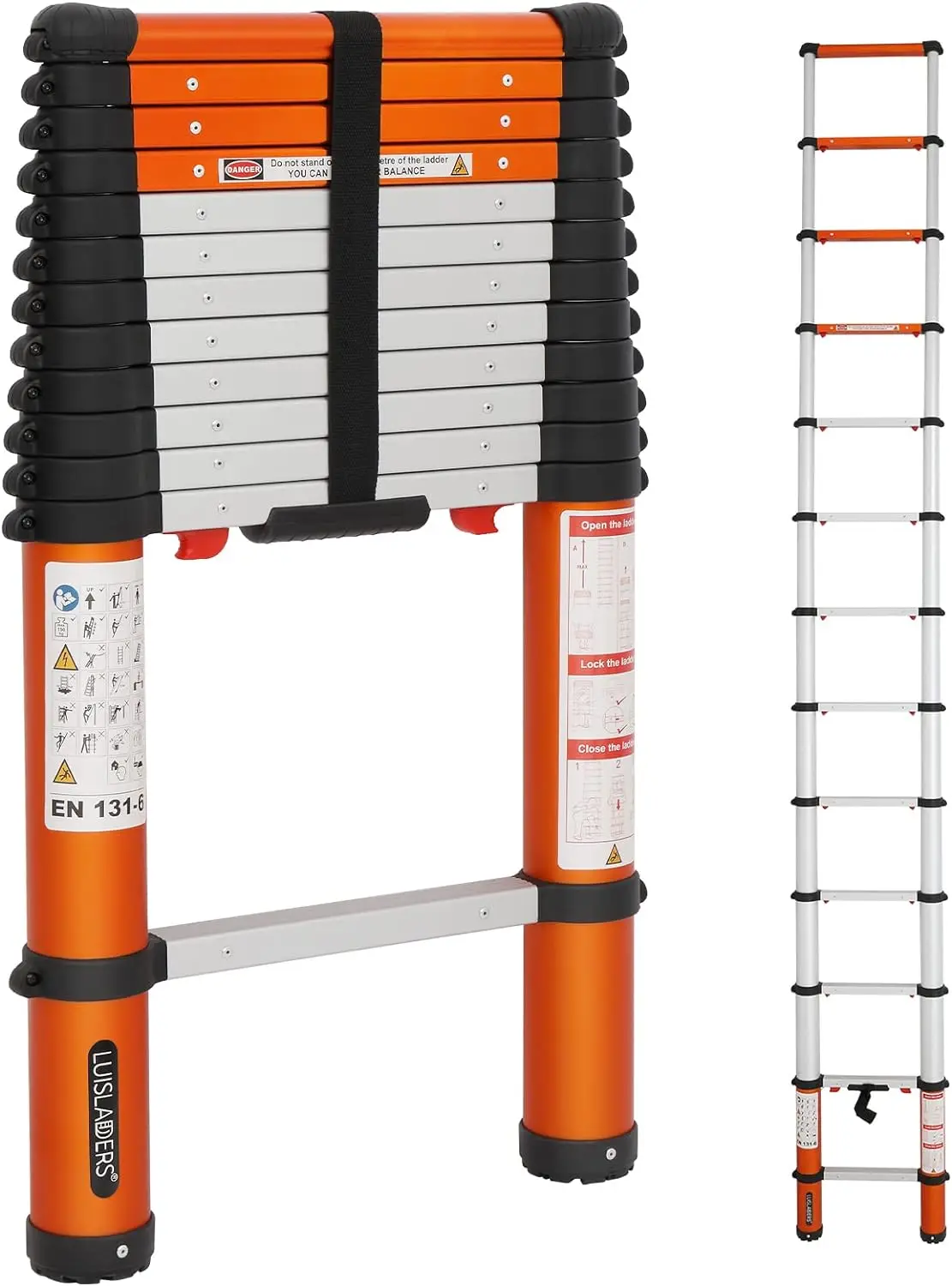 

LUISLADDERS Telescoping Ladder Multi-Use Telescopic Extension Ladder One-Button Retraction Anti-Pinch and Anti-Slip 330 Lb