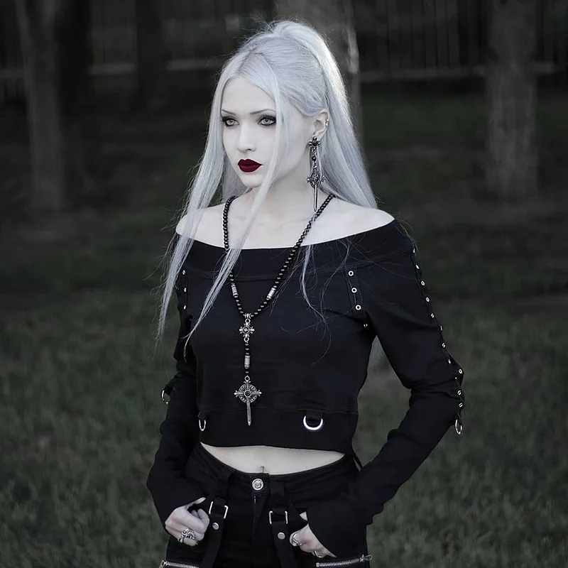 New Goth Designed Fashion Spicy Girl Top Shoulder Off Long Sleeve Pullover Slim Gothic Style Ladies Tops For Autumn Winter 2023
New Goth Designed Fashion Spicy Girl Top Shoulder Off Long Sleeve Pullover Slim Gothic Style Ladies Tops For Autumn Winter 2023