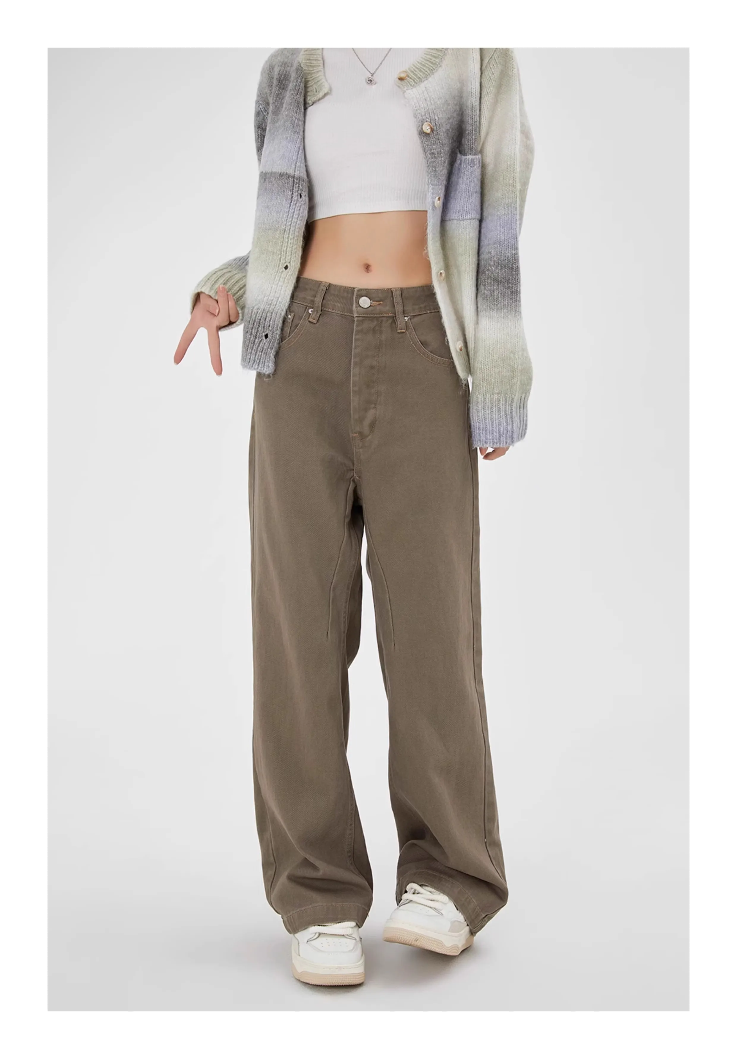 

Джинсы ZHISILAO женские прямые с широкими штанинами, винтажные Свободные мешковатые джинсовые брюки полной длины, уличная одежда, коричневые, Y2k, 2024