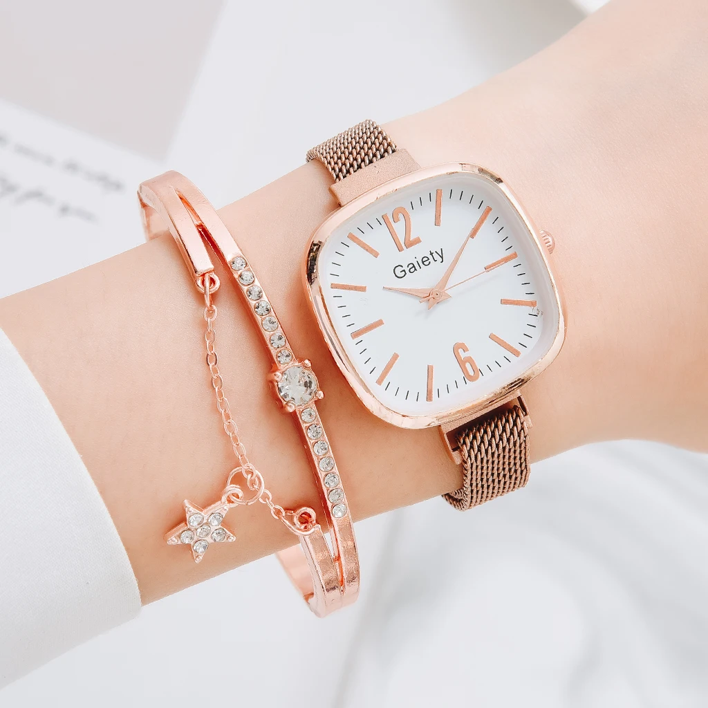 2022 Fashion New Rose Gold Alloy Mesh Strap Luxury Women's Watches Square White Dial Quartz Watch Bracelet Set Relogio Feminino
2022 Fashion New Rose Gold Alloy Mesh Strap Luxury Women's Watches Square White Dial Quartz Watch Bracelet Set Relogio Feminino