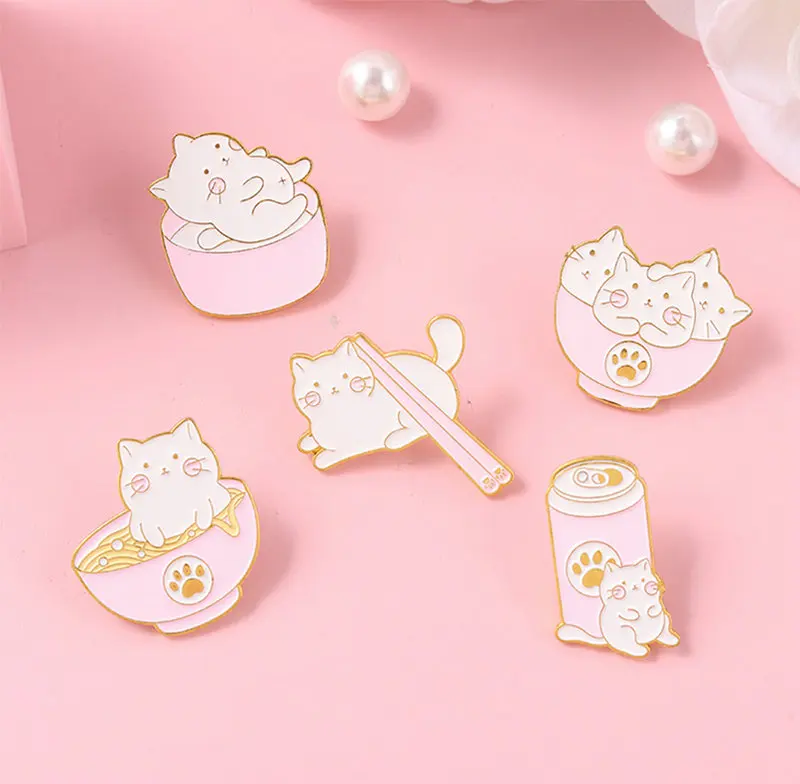 Cat and Food Enamel Pin Pink Can Chopsticks Noodle Bowl Brooches Metal Badges Bag Clothes Pins Up Jewelry Gift for Cat Lover
Cat and Food Enamel Pin Pink Can Chopsticks Noodle Bowl Brooches Metal Badges Bag Clothes Pins Up Jewelry Gift for Cat Lover