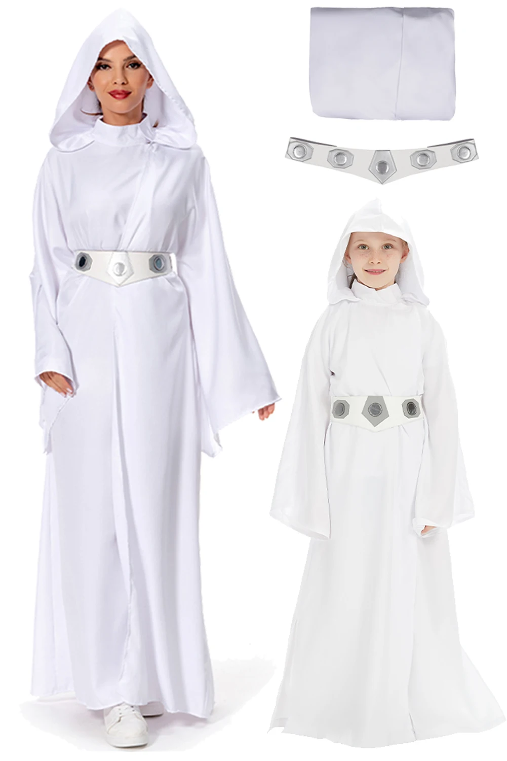 

Women Girls Leia Cosplay Role Play White Robe Movie Space Battle Princess Costume Kids Adult Fantasy Fancy Dress Party Clothes