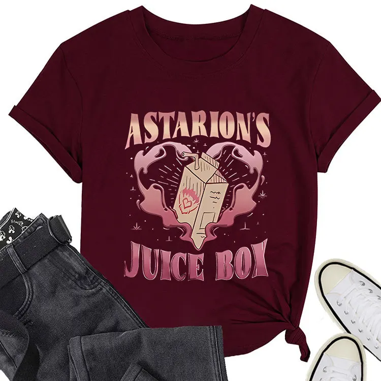 Fashion casual round neck T-shirt astarion's juice box print summer new loose short sleeve top with pullover
Fashion casual round neck T-shirt astarion's juice box print summer new loose short sleeve top with pullover