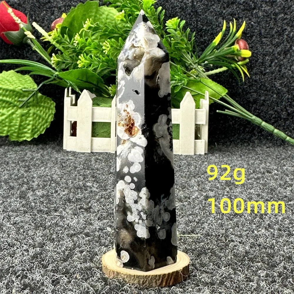 

Natural Black Cherry Blossom Agate Crystal Energy Wand Healing Reiki spiritual Feng Shui prayer Witchcraft Home Decoration