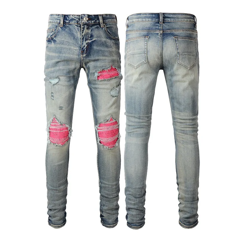 2023 Trend Men's Jeans Fashion Light Blue Matching Color Dazzling Personality Ripped Patch Patch Elastic Skinny Jeans 001
2023 Trend Men's Jeans Fashion Light Blue Matching Color Dazzling Personality Ripped Patch Patch Elastic Skinny Jeans 001
