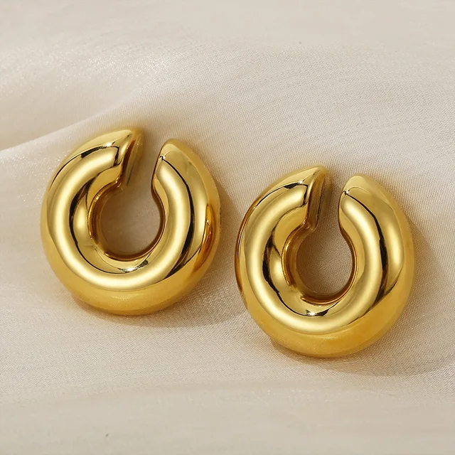 Boucles d'Oreilles Punk en Forme de C pour Femme, réinitialisation Rond, Épais, Plaqué Or, Tube Optique, Bijoux Cadeaux 1
