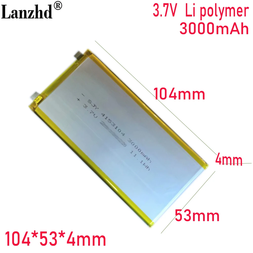 3.7V Li Lithium battery 4153104 polymer battery 3000MAH For built-in electric tablet computer engineering equipment
3.7V Li Lithium battery 4153104 polymer battery 3000MAH For built-in electric tablet computer engineering equipment