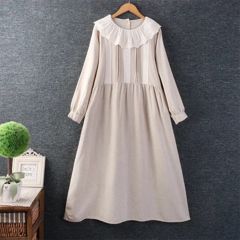 Spring Sweet Mori Girl Embroidered Dress Women Long Sleeve Casual Loose Pockets Cotton Linen Midi Dresses
Spring Sweet Mori Girl Embroidered Dress Women Long Sleeve Casual Loose Pockets Cotton Linen Midi Dresses