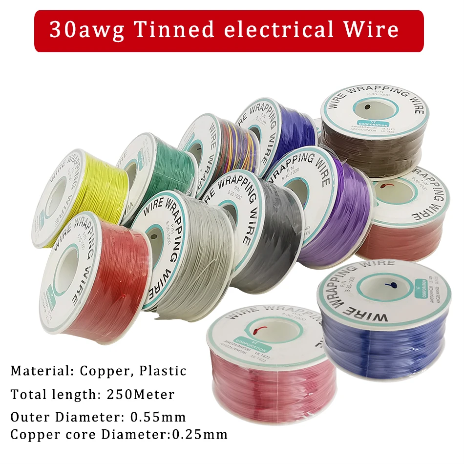 

1Pcs 30AWG Wrapping Lines Tin Plated Copper Cable Conductor Breadboard Jumper Wire PCB Flying OK Line Testing Wires Connector