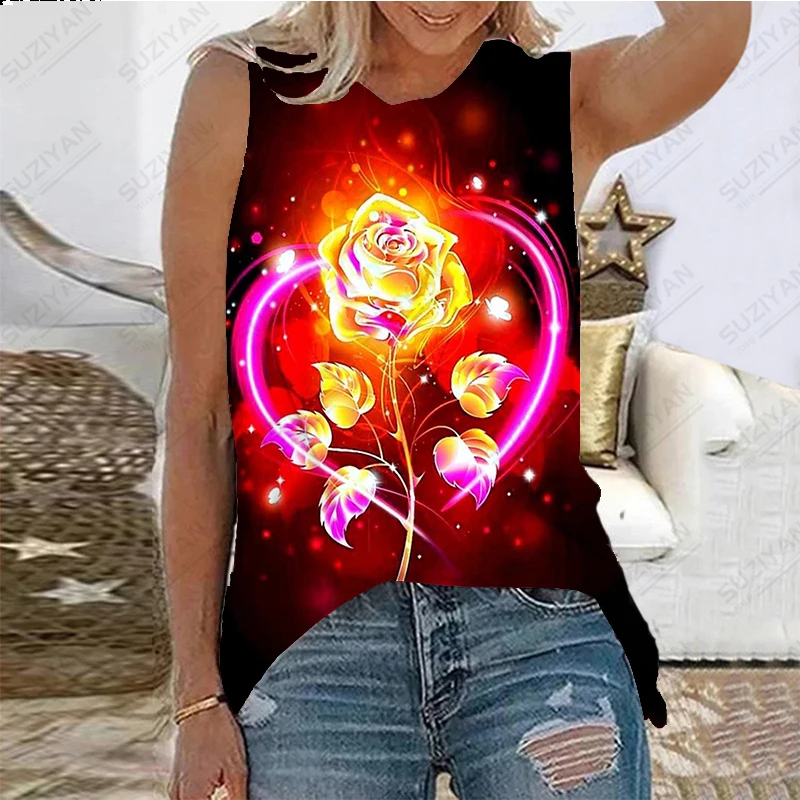2023 Summer New Women's Sleeveless Tank Top Valentine's Day Rose T-shirt 3D Print Beach Casual Loose Style Women's Pullover Top
2023 Summer New Women's Sleeveless Tank Top Valentine's Day Rose T-shirt 3D Print Beach Casual Loose Style Women's Pullover Top