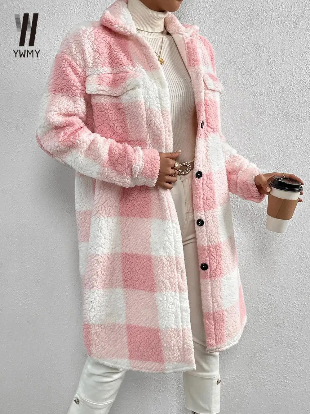 

WYWMY Autumn Winter Women's Long Plaid Woolen Coat Female Teddy Jacket Elegant Streetwear Lattice Coat Tops Women's Clothing