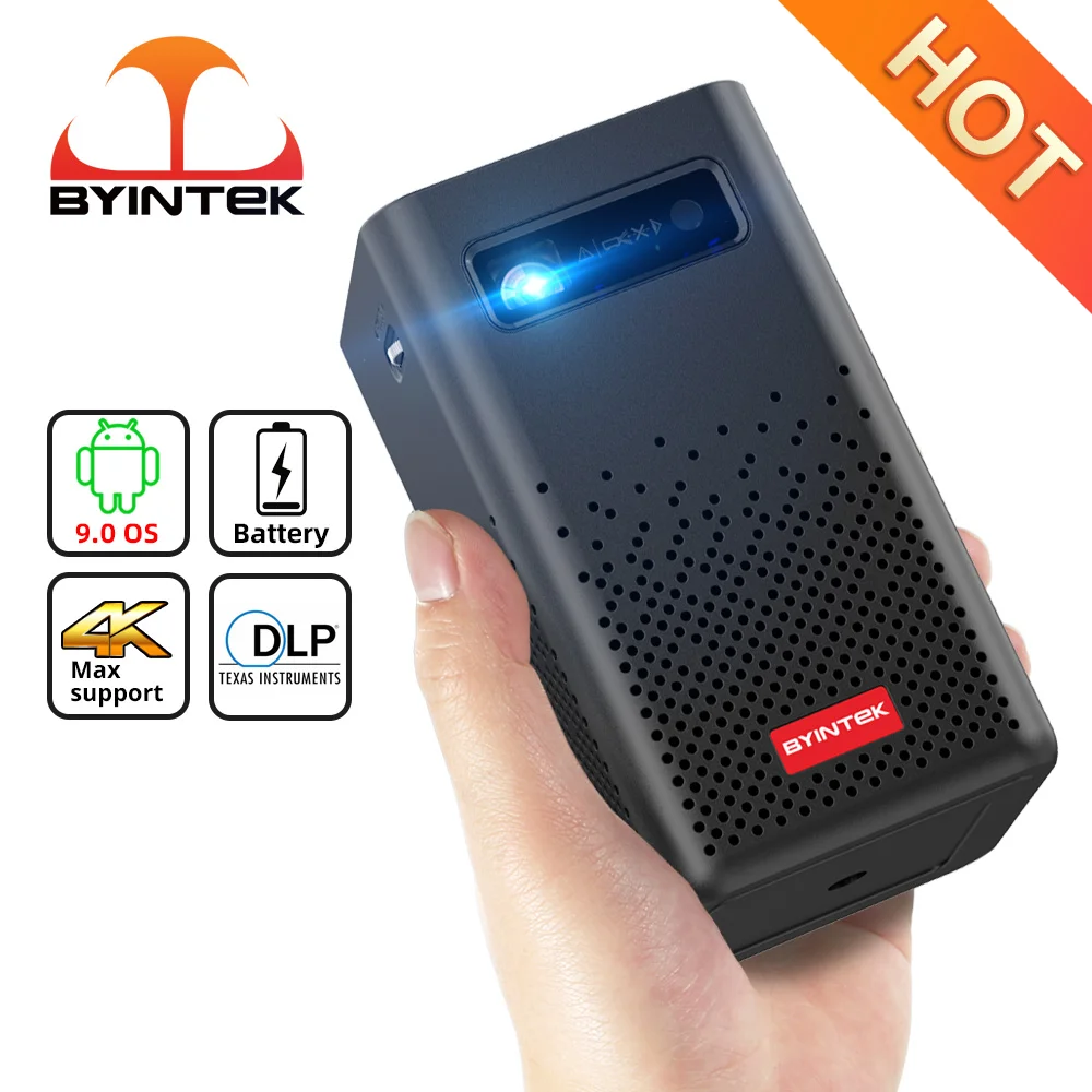 

BYINTEK P20 мини DLP 3D проектор с аккумулятором Портативный HD светодиодный проектор Wifi поддерживает 1080P 4K Android 9,0 OS смартфон