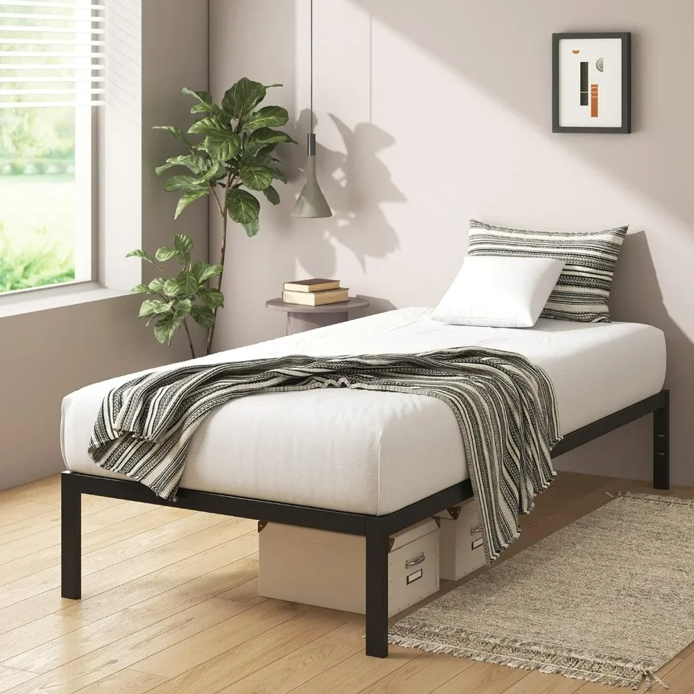 

Mia Metal Platform Bed Frame / Wood Slat Support / No Box Spring Needed / Easy Assembly, Black, Twin