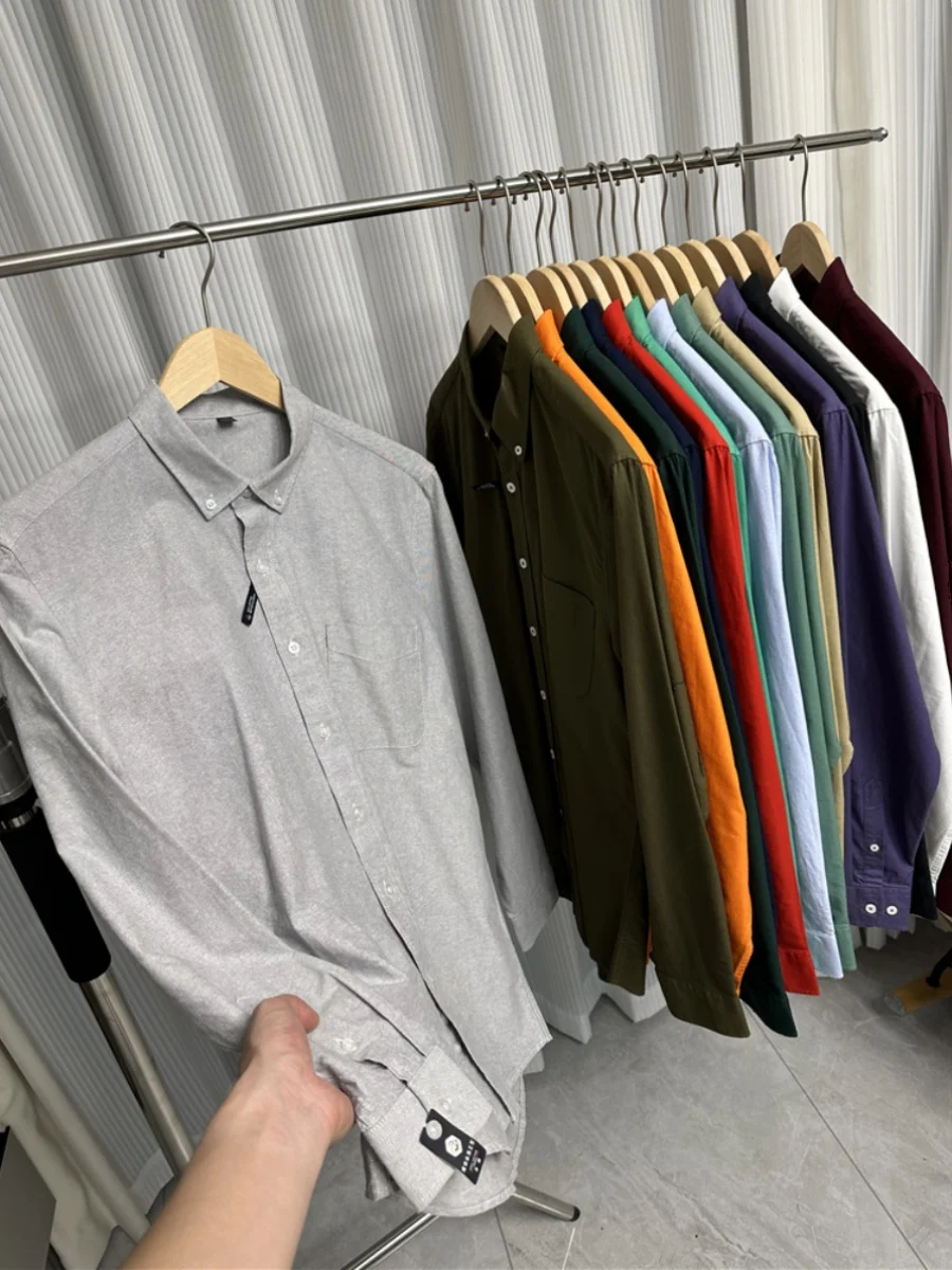

PEPE Spring and Autumn Business Casual Shirt 14 Color 100% Cotton Breathable Solid Color Lapel Men's Long sleeved Shirt