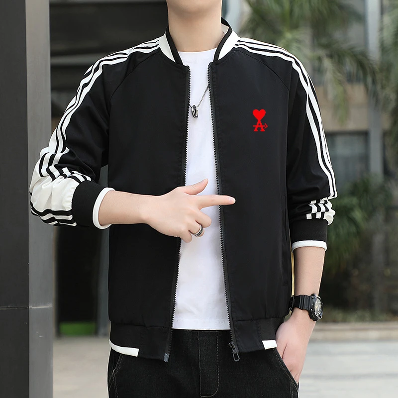 

REDAMen's spring and autumn thin jacket, men's workwear, fashionable sports baseball suit, striped top, college casual coat