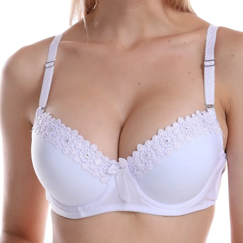 

Sexy Lingerie Unlined Push Up Embroidered Bra Female Gather Lingerie B Cup Solid Brassiere Sexy Plunge Bra 36-42