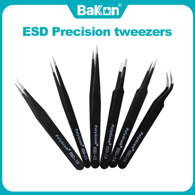Bakon 3pcs/6pcs ESD Tweezers Thicken And Harden Stainless Steel Anti-Static Pincet Precision Curved Straight Nipper
Bakon 3pcs/6pcs ESD Tweezers Thicken And Harden Stainless Steel Anti-Static Pincet Precision Curved Straight Nipper