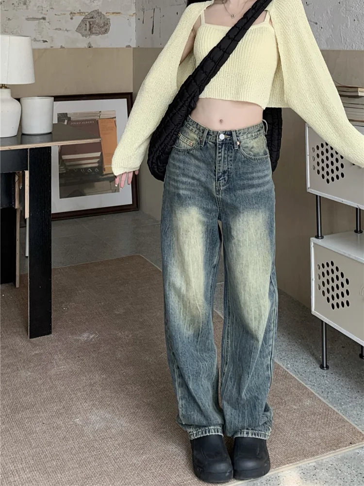 

Slergiri American Washed Vintage Baggy Jeans Women Fashion Streetwear Casual Loose High Waisted Distressed Wide Leg Pants