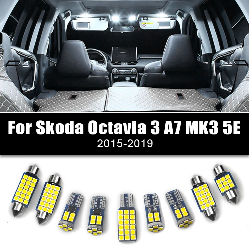 

12v Car LED Bulbs For Skoda Octavia 3 A7 MK3 5E 2015 2016 2017 2018 2019 Kit Auto Interior Reading Lamps Trunk Light Accessories