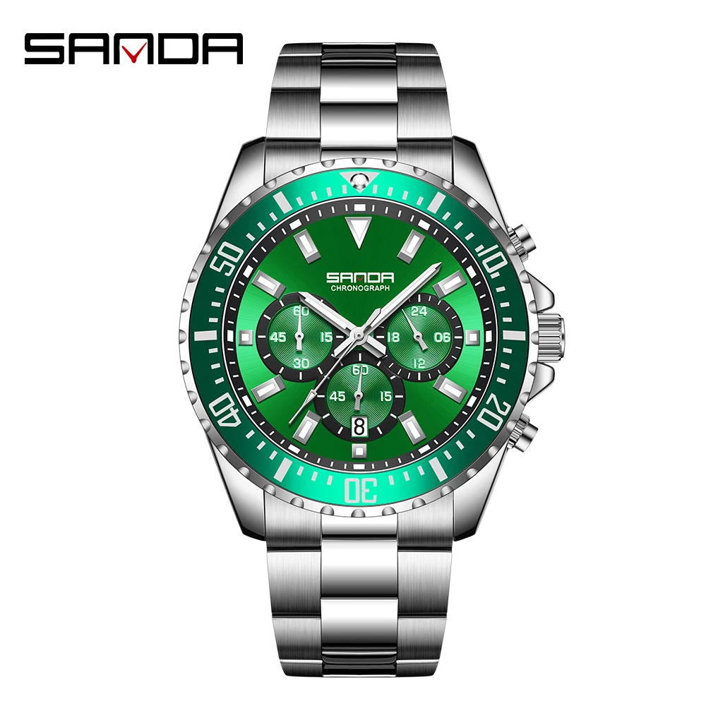 

SANDA Brand 5306 Cool Fashion Quartz Wristwatch Waterproof Stopwatch Round Dial Steel Strap Design Date Fluorescence Men Watch