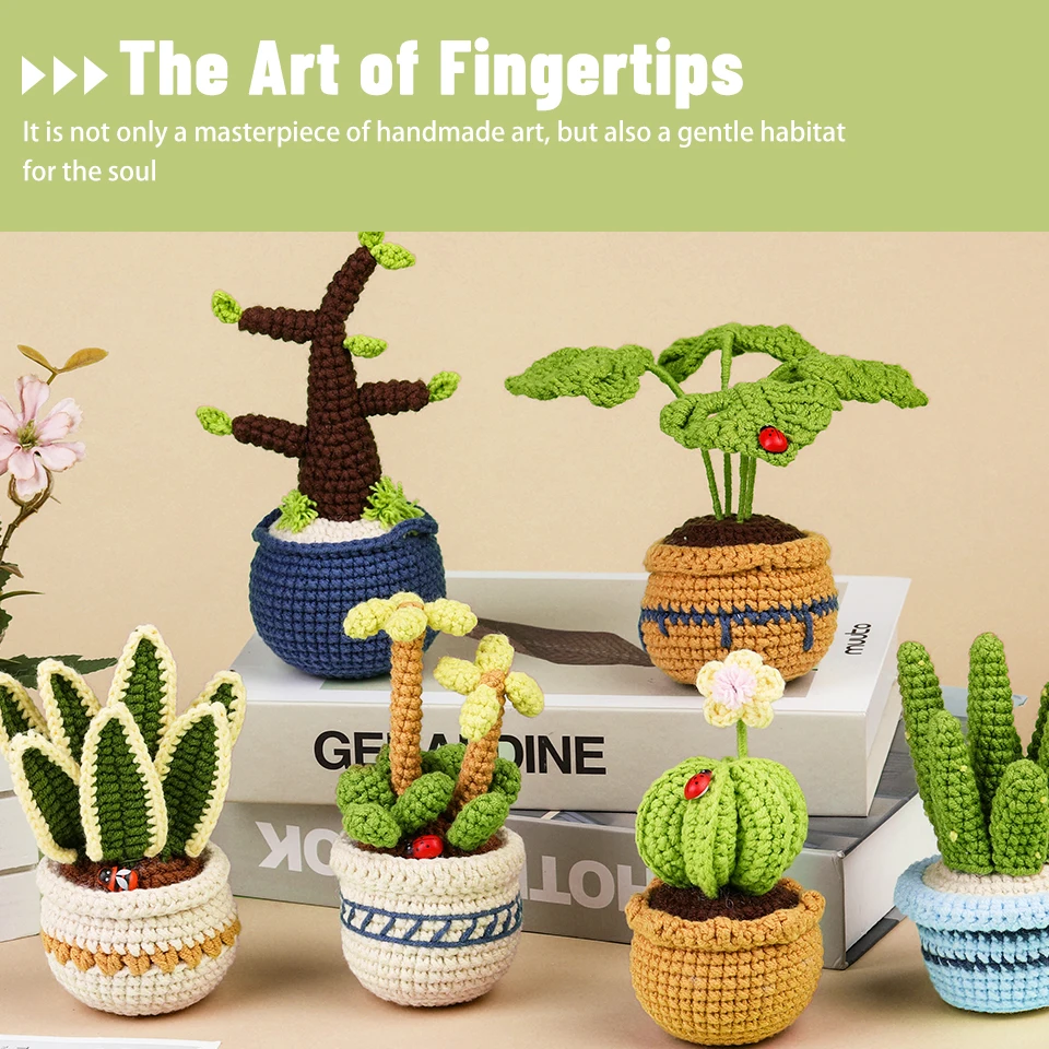 KRABALL 6PCS Succulents Plants Crochet Set With Cotton Yarn Thread And Instruction For Beginners DIY Handmade Craft Accessories KRABALL 6PCS Succulents Plants Crochet Set With Cotton Yarn Thread And Instruction For Beginners DIY Handmade Craft Accessories