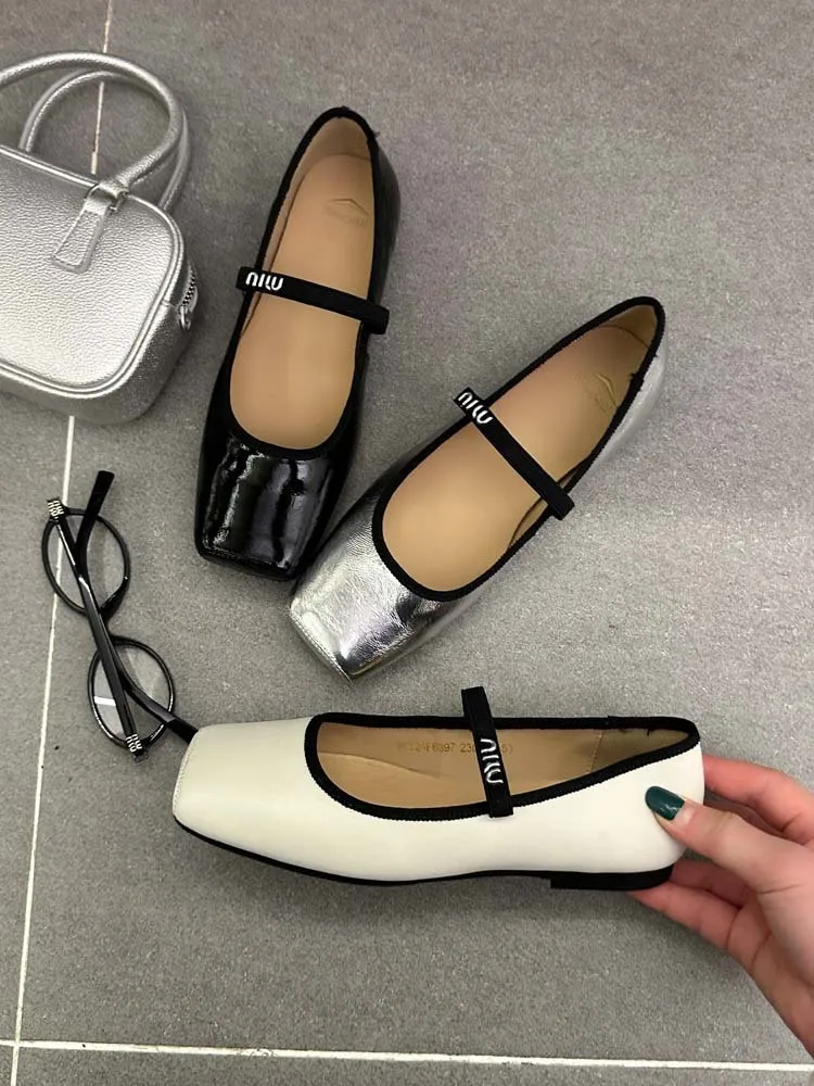 Women Ballet Flats Fashion Square Toe Pumps Female Mary Jane Shoes Soft Leather Slip-on Casual Shoes Office Lady Work Thin Shoes Sb98515ee38db4837b501039d7dfc15e8N