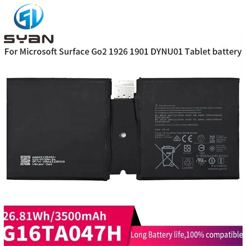 

SYan 1901 1926 Laptop Battery For Microsoft Surface Go 2 Tablet PC Battery 7.66V 26.81Wh 3500mAh G16TA047H DYNU01