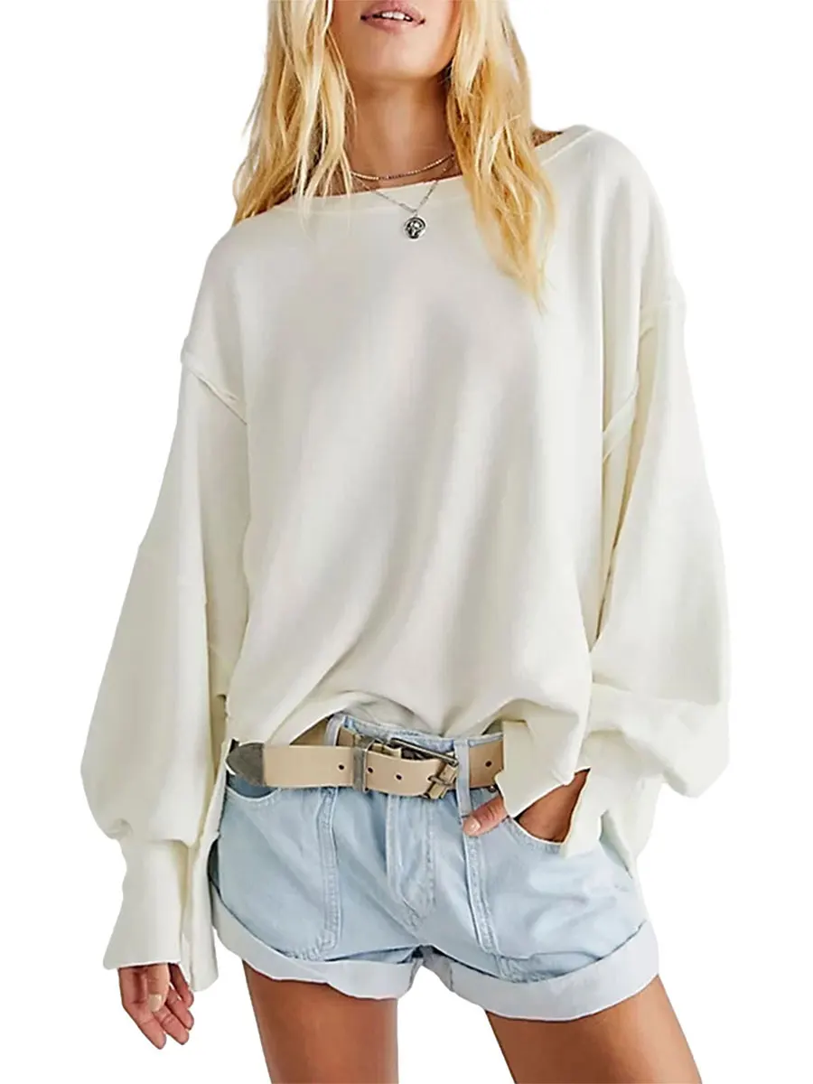 

Women’s Slouchy Oversized Sweatshirts Ladies Long Sleeve Side Slit Crew Neck Drop Shoulder Fall Pullover Tops