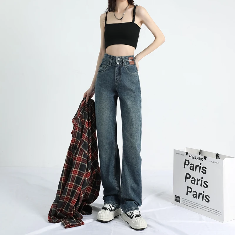 XS-2XL Size Straight Loose Wide Leg Jeans for Women High Waist Casual Fashion All-match Pockets Denim Trousers Retro Blue Female
XS-2XL Size Straight Loose Wide Leg Jeans for Women High Waist Casual Fashion All-match Pockets Denim Trousers Retro Blue Female