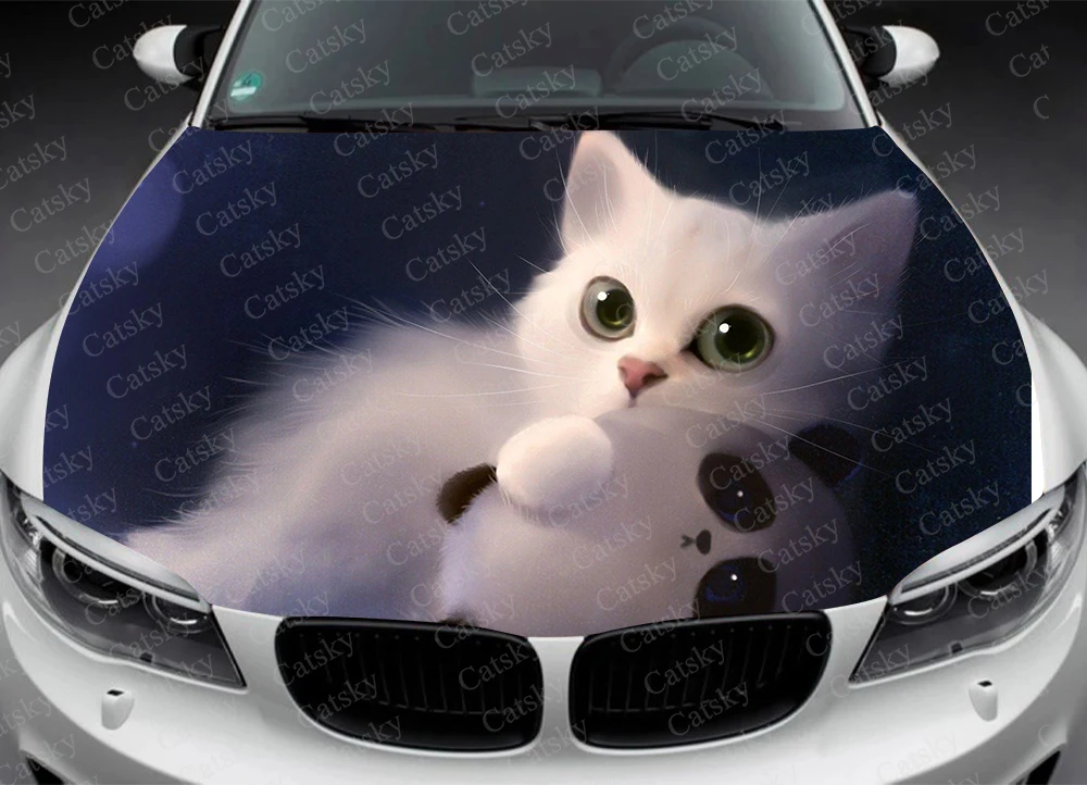 Наклейка с милым котом и капюшоном, Виниловая наклейка с рисунком кошки, наклейка для грузовика, графика для грузовика, наклейка для капота, череп F150, на заказ