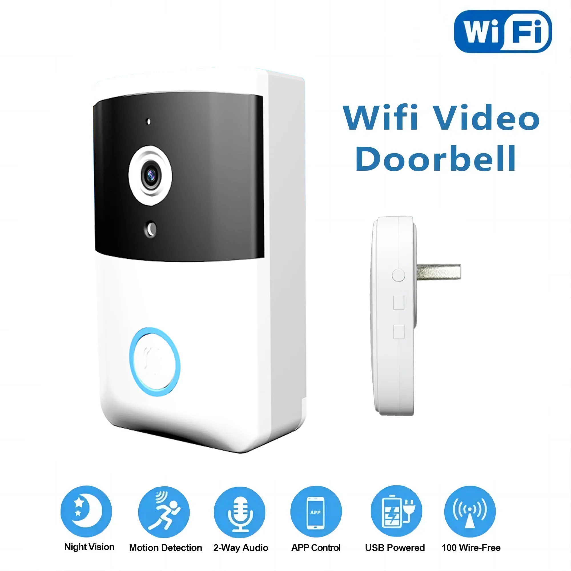 

Wireless Doorbell WiFi Video Door Bell Camera Smart Home Security Night Vision PIR Motion Detection Visual Intercom with Chime