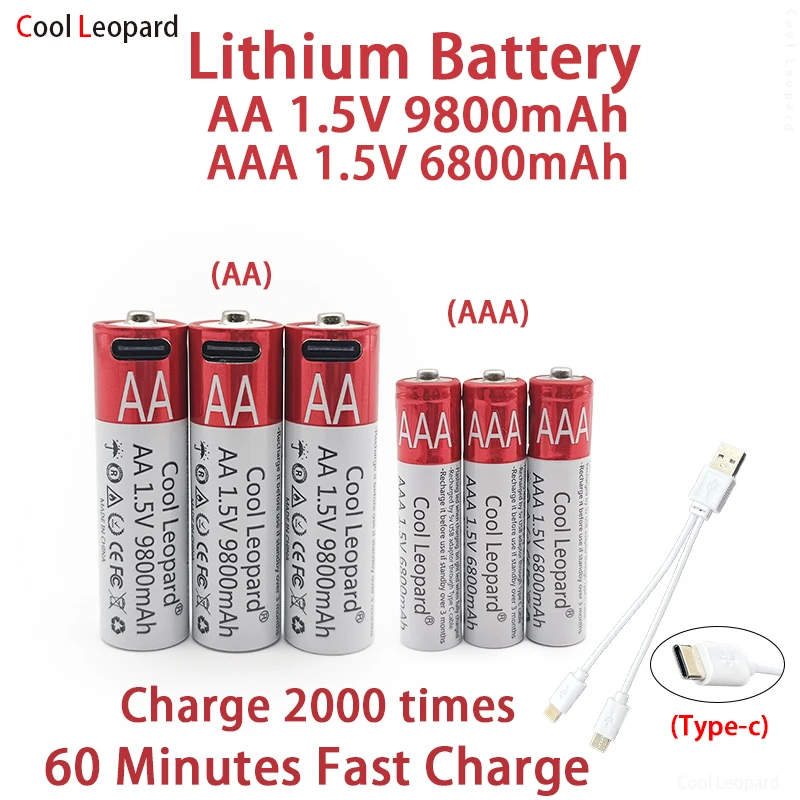 

AA+AAA Rechargeable Battery 1.5V 9800 MAH 6800MAH Suitable For Remote Control Toys Watches Radios Flashlights, Alkaline Battery