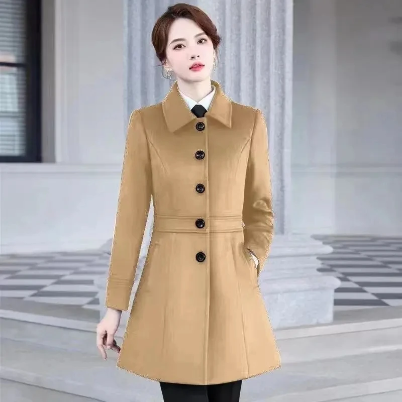 

Женская шерстяная куртка, сезон осень-зима 2024, новое темпераментное модное приталенное Женское пальто, плотное и теплое пальто средней длины для дам, шерстяное пальто, топы