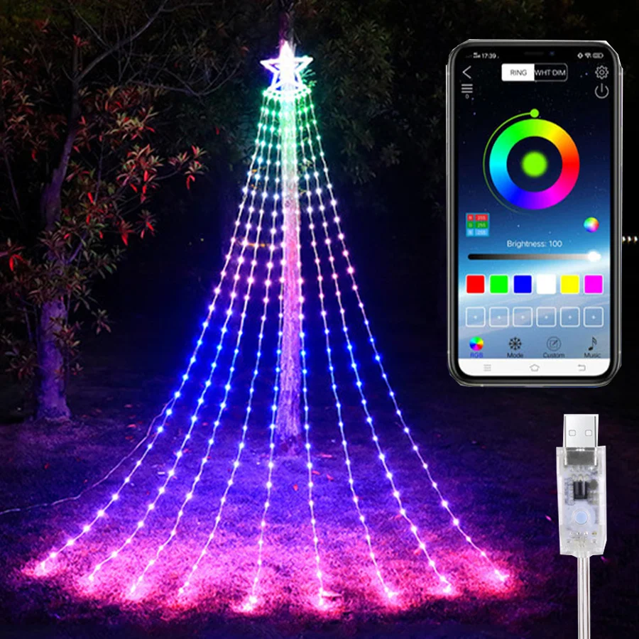 

304LED Smart Christmas Tree String Light with Star Topper 3M APP Control Fairy String Lights Navidad Garland Outdoor Decor