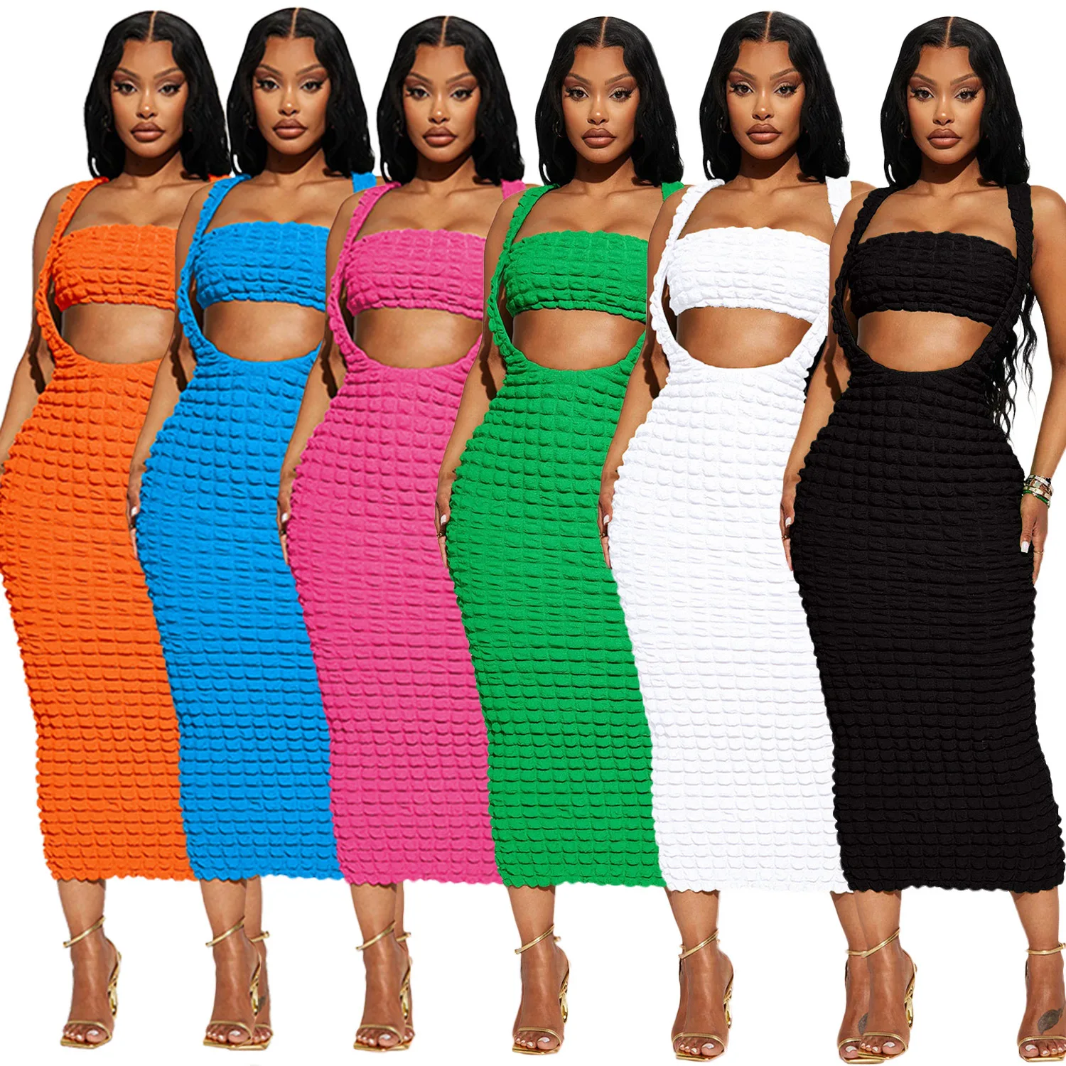 Sexy Solid Dress For Women Clothes 2 Pieces Set 2023 New Sleeveless Slim Bubble Grid Fashion Female Longuette
Sexy Solid Dress For Women Clothes 2 Pieces Set 2023 New Sleeveless Slim Bubble Grid Fashion Female Longuette