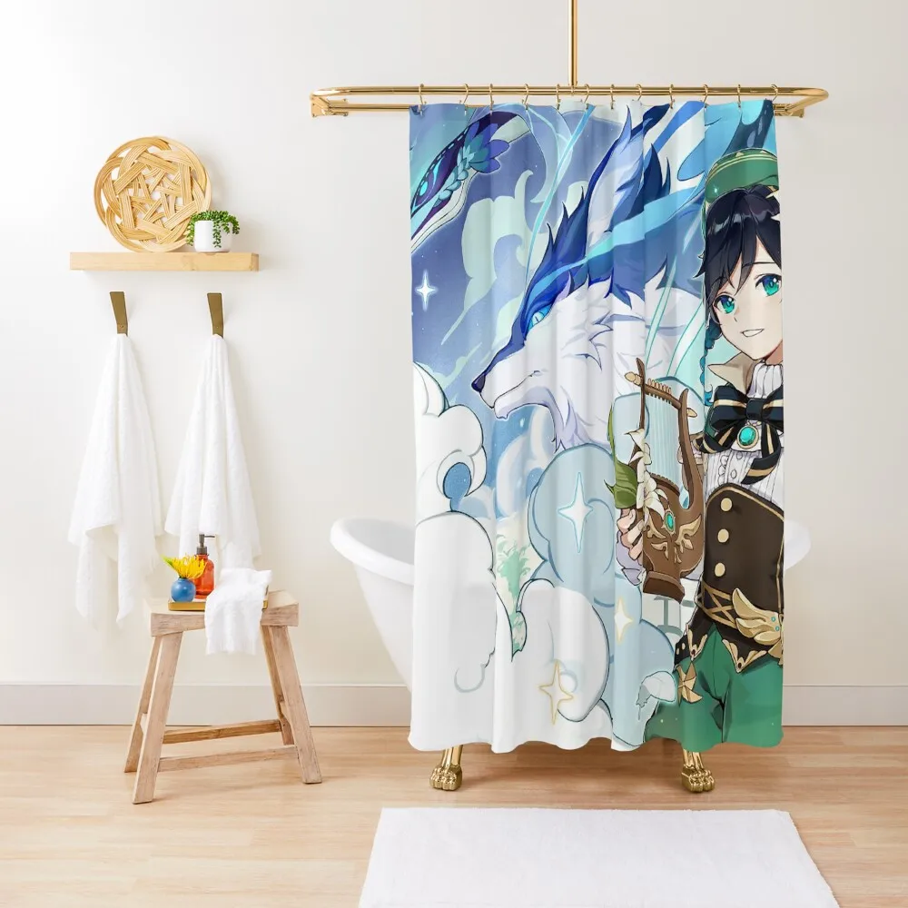 

Genshin Impact - Venti, Dvalin and Wolf of The North Official Artwork Shower Curtain Shower Waterproof Curtain