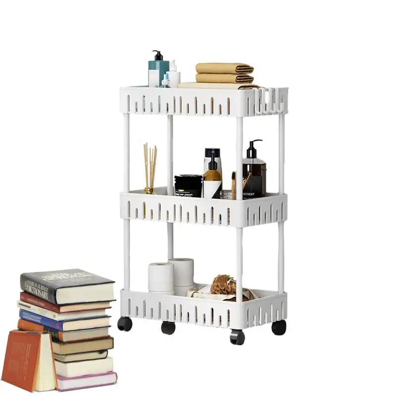 

3 Tier Rolling Utility Cart Storage Organizer Creative 360 Degree Rotatable 3 Storage Shelves Kitchen Bathroom Slim Organizer