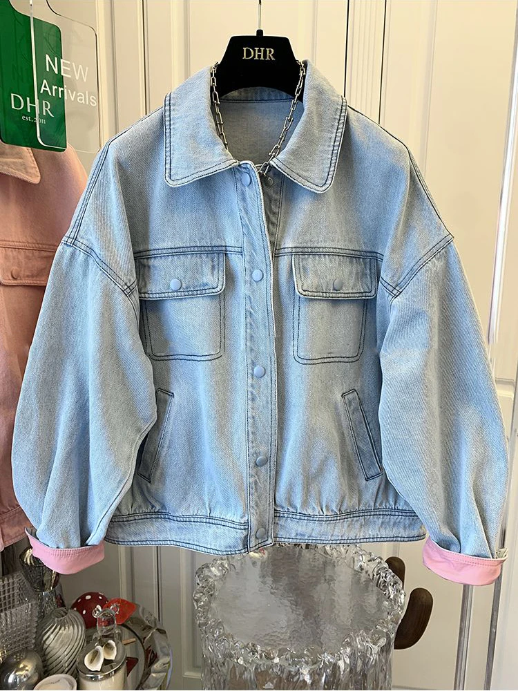 2023 Spring Pink Denim Jacket Women Loose Casual Coat Full Sleeve Jean Jackets Lady Outerwear
2023 Spring Pink Denim Jacket Women Loose Casual Coat Full Sleeve Jean Jackets Lady Outerwear