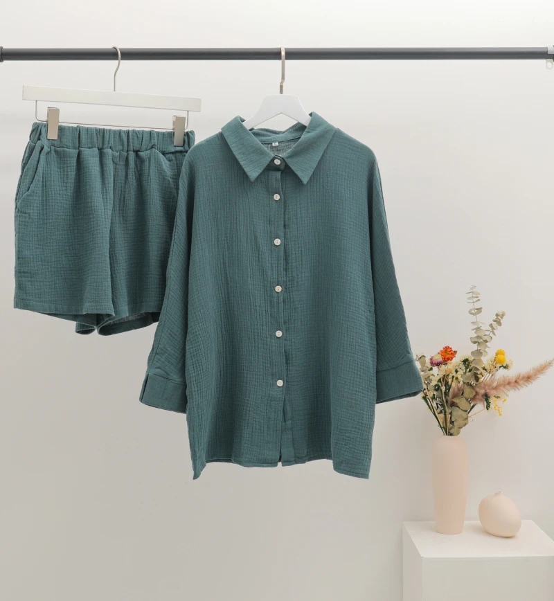 Langarm Shirts Und Lose Hohe Taille Mini Shorts Sets Sommer Loung Tragen frauen Pyjamas Anzüge Casual Oberbekleidung Zwei stück Set Langarm Shirts Und Lose Hohe Taille Mini Shorts Sets Sommer Loung Tragen frauen Pyjamas Anzüge Casual Oberbekleidung Zwei stück Set