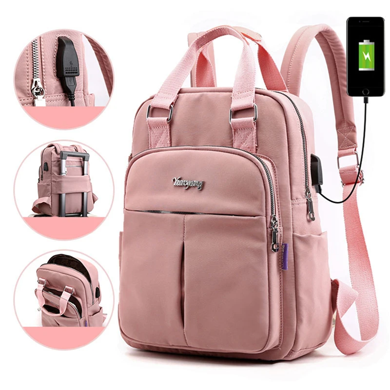 

Нейлоновые женские школьные рюкзаки с защитой от кражи, водонепроницаемый рюкзак с USB-зарядкой, школьные ранцы для девочек-подростков, дорожная сумка