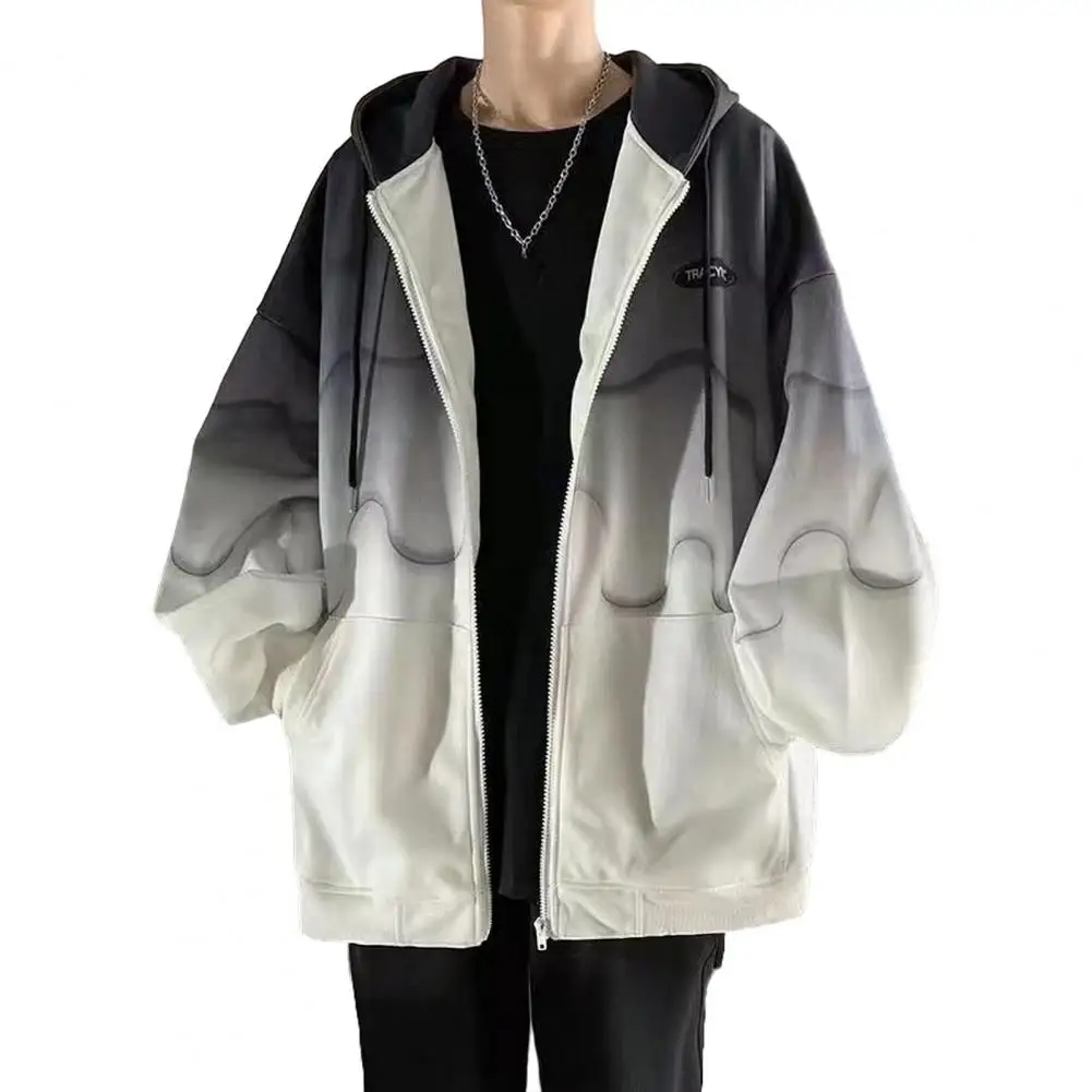 

Plus Velvet Sweatshirt Jacket Stylish Gradient Men's Hooded Zipper Sweatshirt Jacket Loose Korean Cardigan Sweatershirt for Men