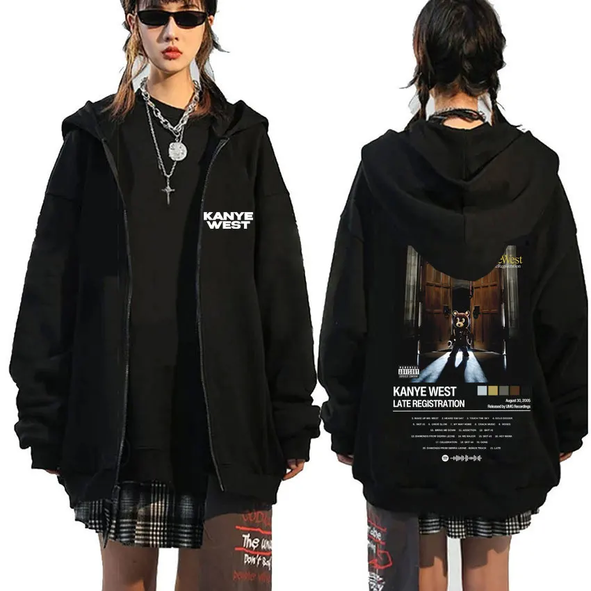 Rapper Kanye West Late Registration Album Print Zipper Hoodie Men Women Hip Hop Fashion Zip Up Jacket Male Oversized Sweatshirt
Rapper Kanye West Late Registration Album Print Zipper Hoodie Men Women Hip Hop Fashion Zip Up Jacket Male Oversized Sweatshirt