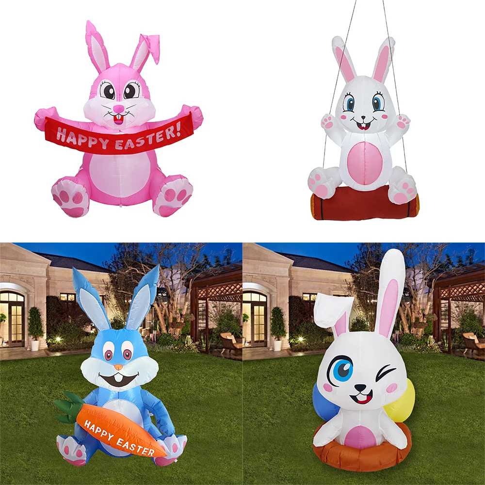 

4.5ft Inflatable Easter Bunny with LED Lights Yard Decorations Blow Up Easter Bunnies Giant Carrot for Holiday Garden Lawn Party