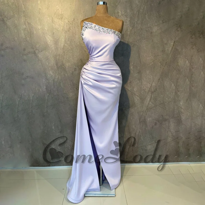 

Comelody Ball Gowns Luxury Dresses Women 2024 Saudi Arabric Crystals Satin Charming Side Slit Backless Prom Drop Shipping