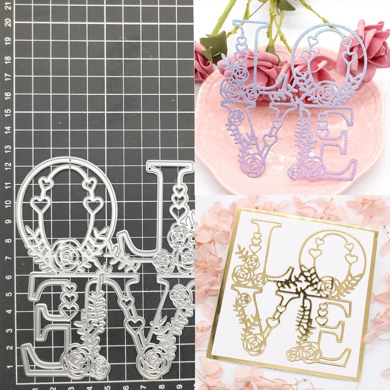 

Flourish Love Word Metal Cutting Dies Stencil Scrapbook Album Stamp Paper Card Embossing Decor Craft Knife Mould