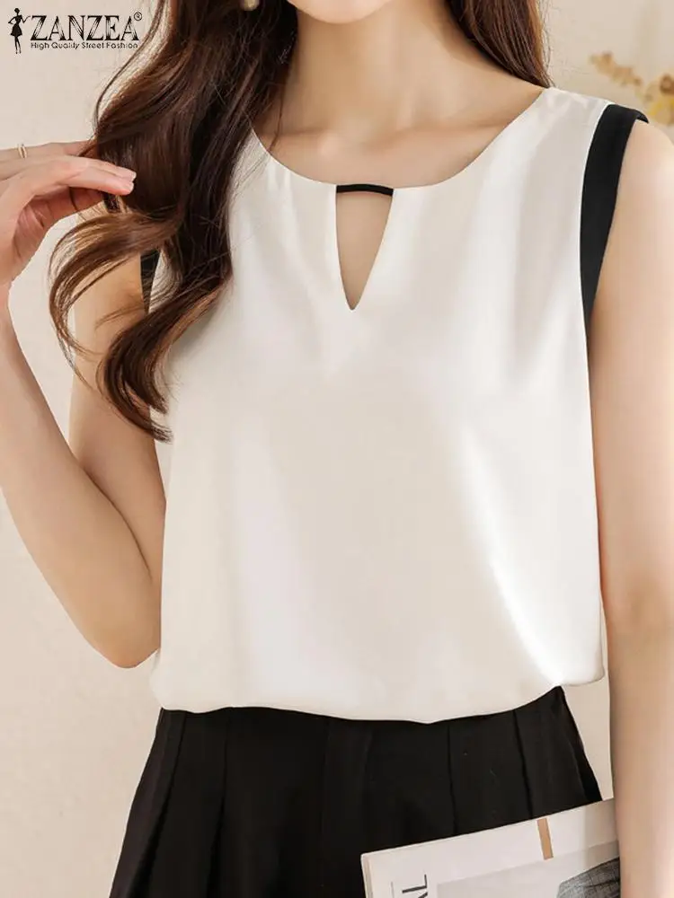 ZANZEA Summer Patchwork Blouse Women Camis Elegant OL Work Shirt Female V Neck Sleeveless Holiday Party Tops Causal Tunic Mujer
ZANZEA Summer Patchwork Blouse Women Camis Elegant OL Work Shirt Female V Neck Sleeveless Holiday Party Tops Causal Tunic Mujer